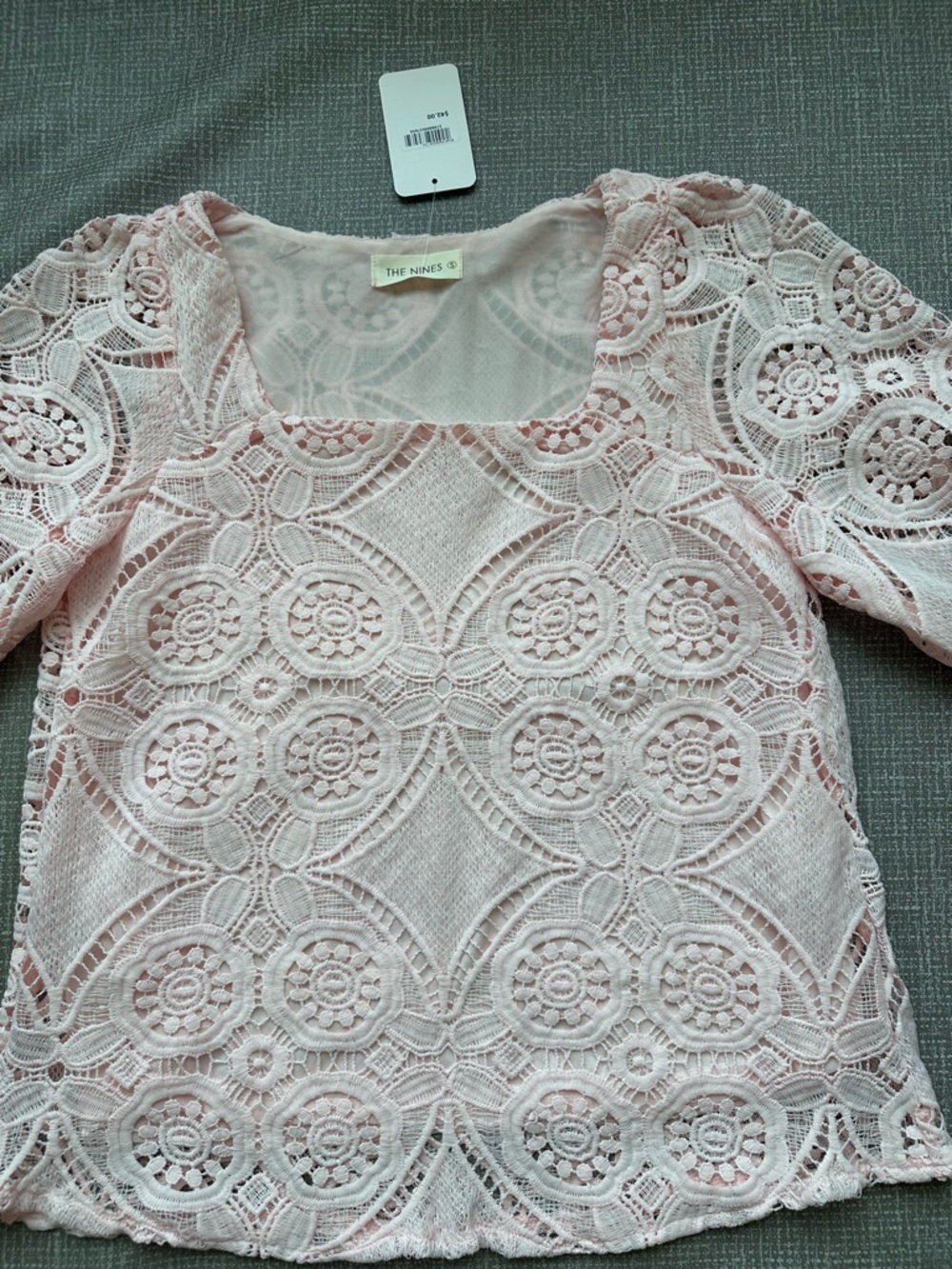 The Nines Blush Pink Lace Crochet Square Neck Top Size Small - Picture 2 of 14